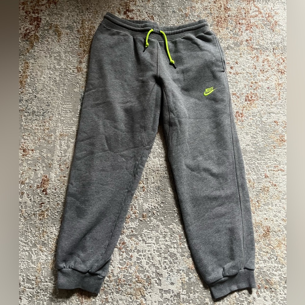 Nike Gray Joggers with Neon Green Logo